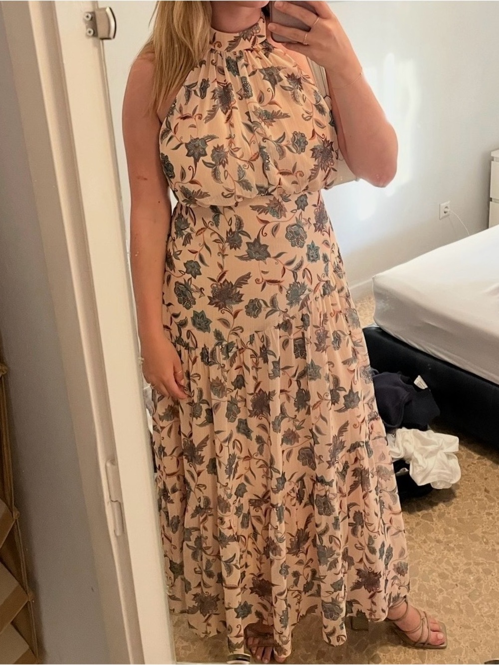 Chelsea28 Peach Floral Backless Halter Maxi Dress